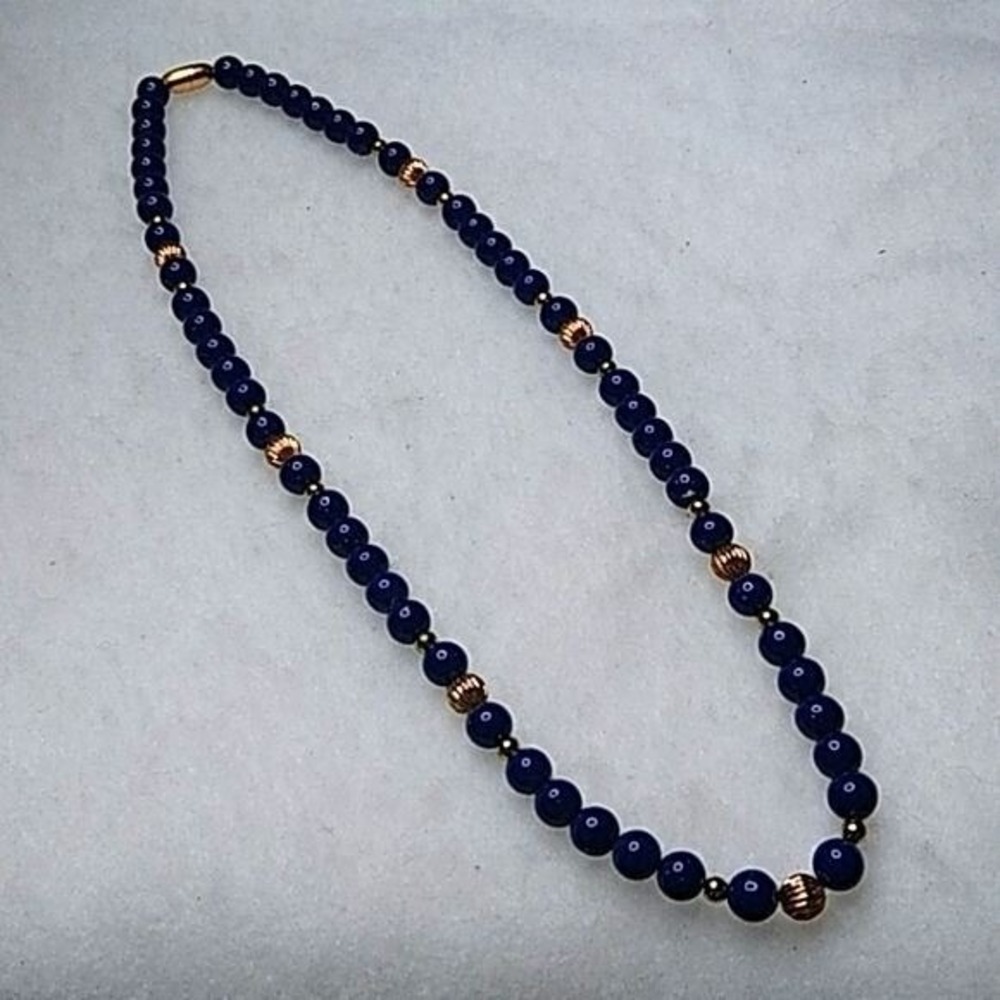 Blue‎ and gold beaded necklace